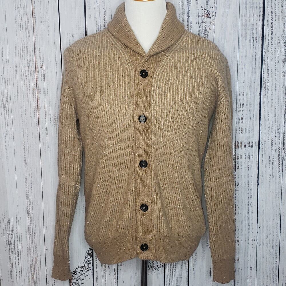 EUC! RARE!  Men's Billy Reid Shawl collar cardigan sweater SZ small, tan, Italy